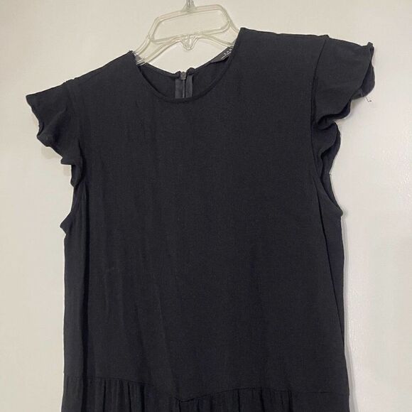 Zara Black Fringe hem ruffle sleeve jumpsuit size XS - Picture 2 of 8